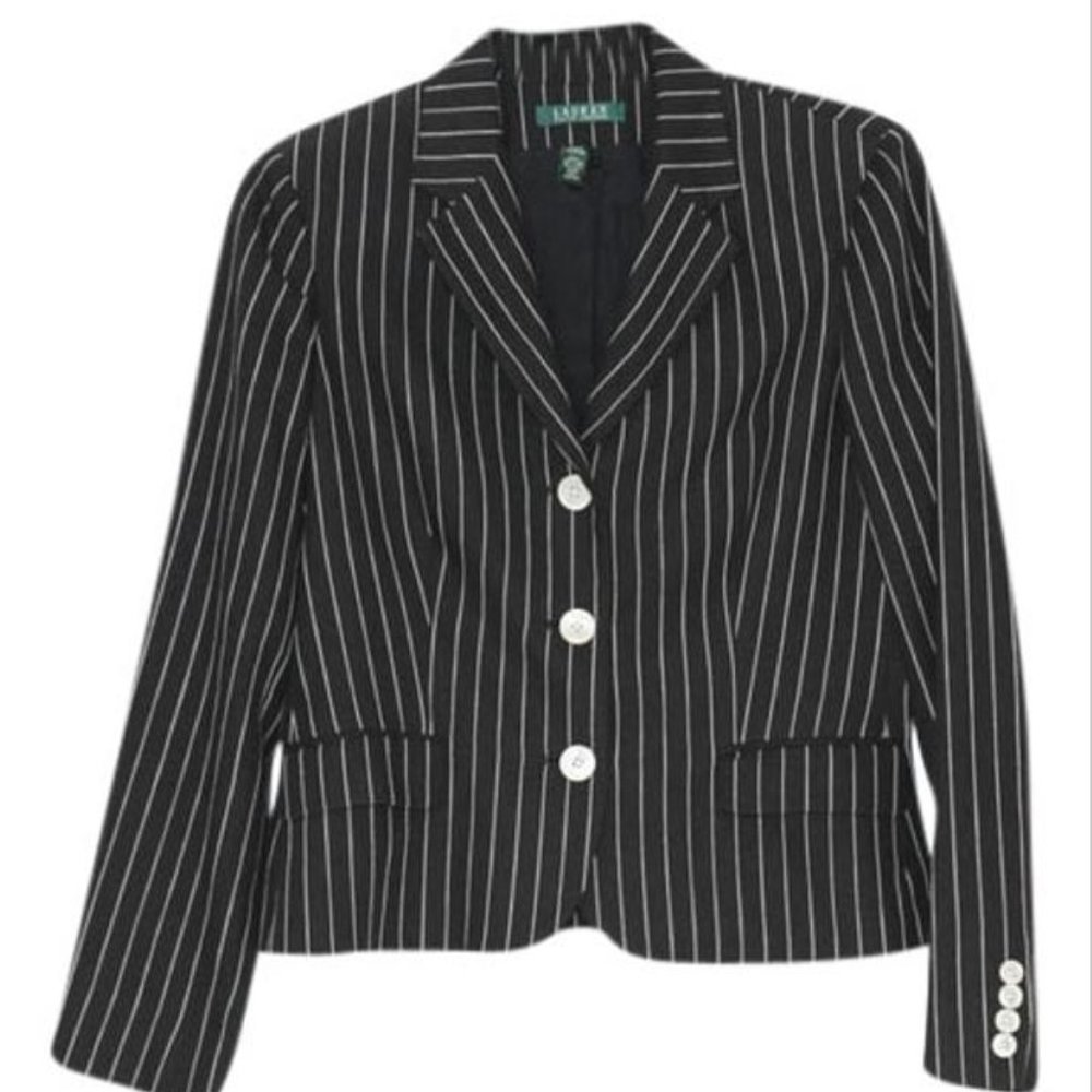 BNWOT ~ Lauren by Ralph Lauren Black White Pinstripe Blazer